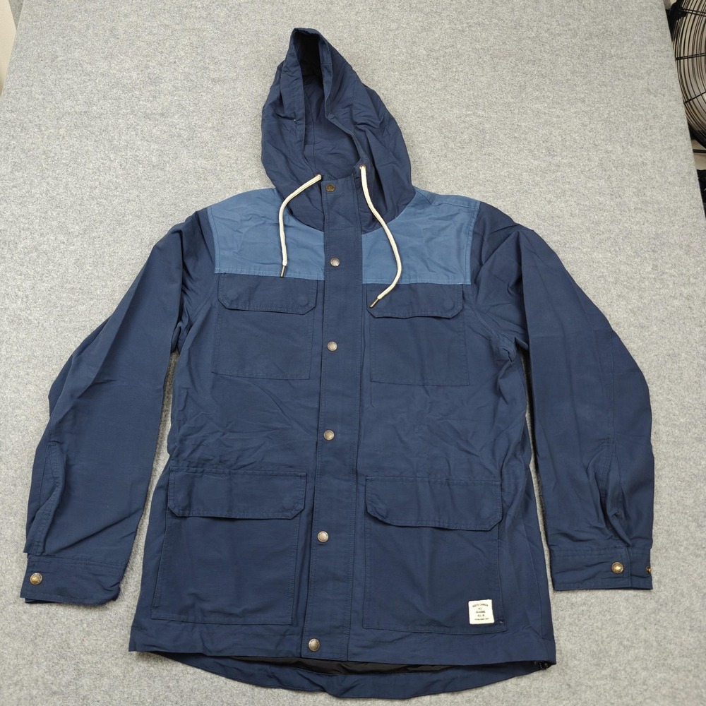 Roots Jacket Mens Medium Blue Canvas Hooded Full Zip Anorak Lined Pockets